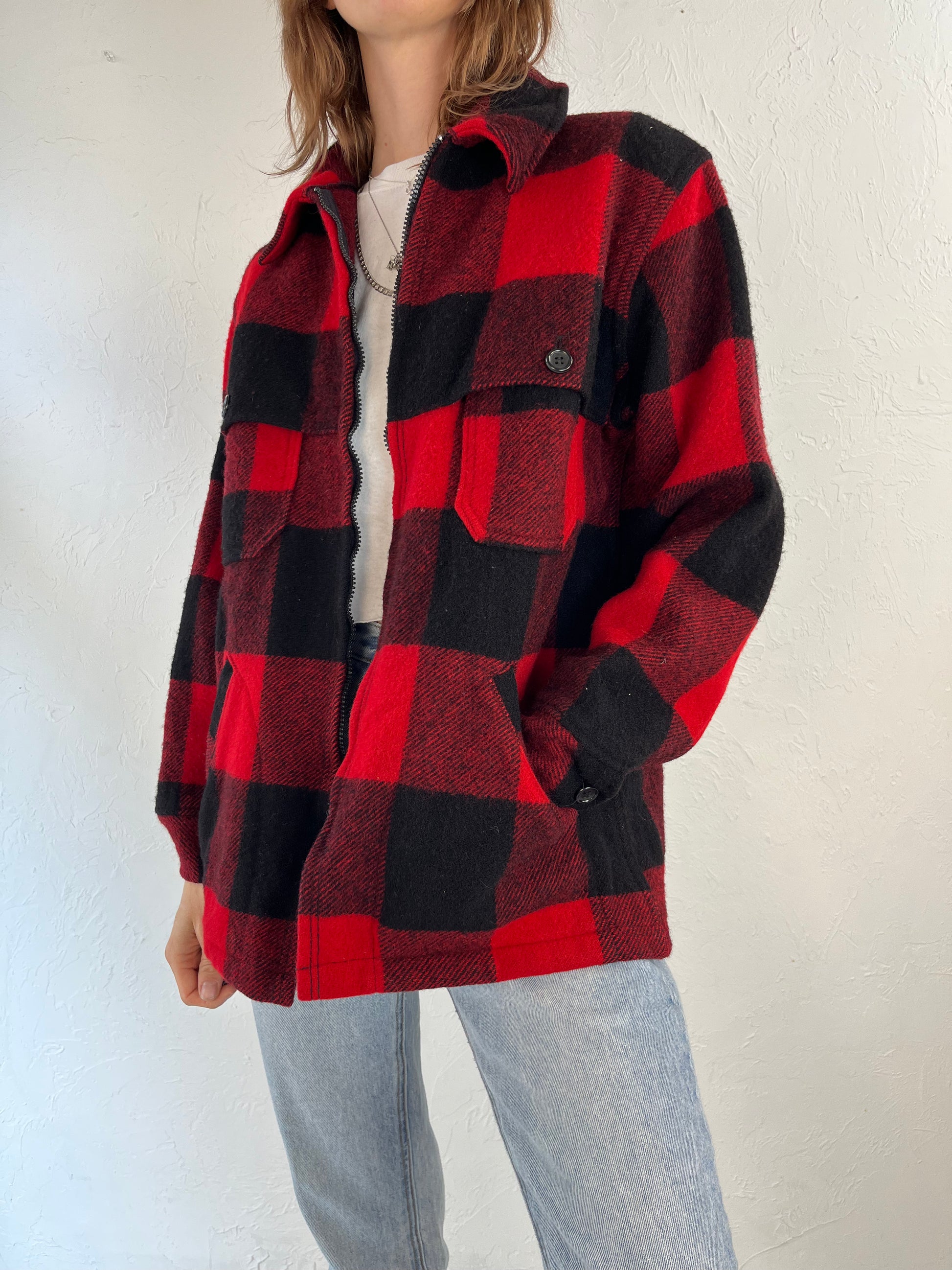 90s 'Woolrich' Red Plaid Wool Nylon Jacket / Small - Medium 90s 'Woolrich' Red Plaid Wool Nylon Jacket / Small - Medium