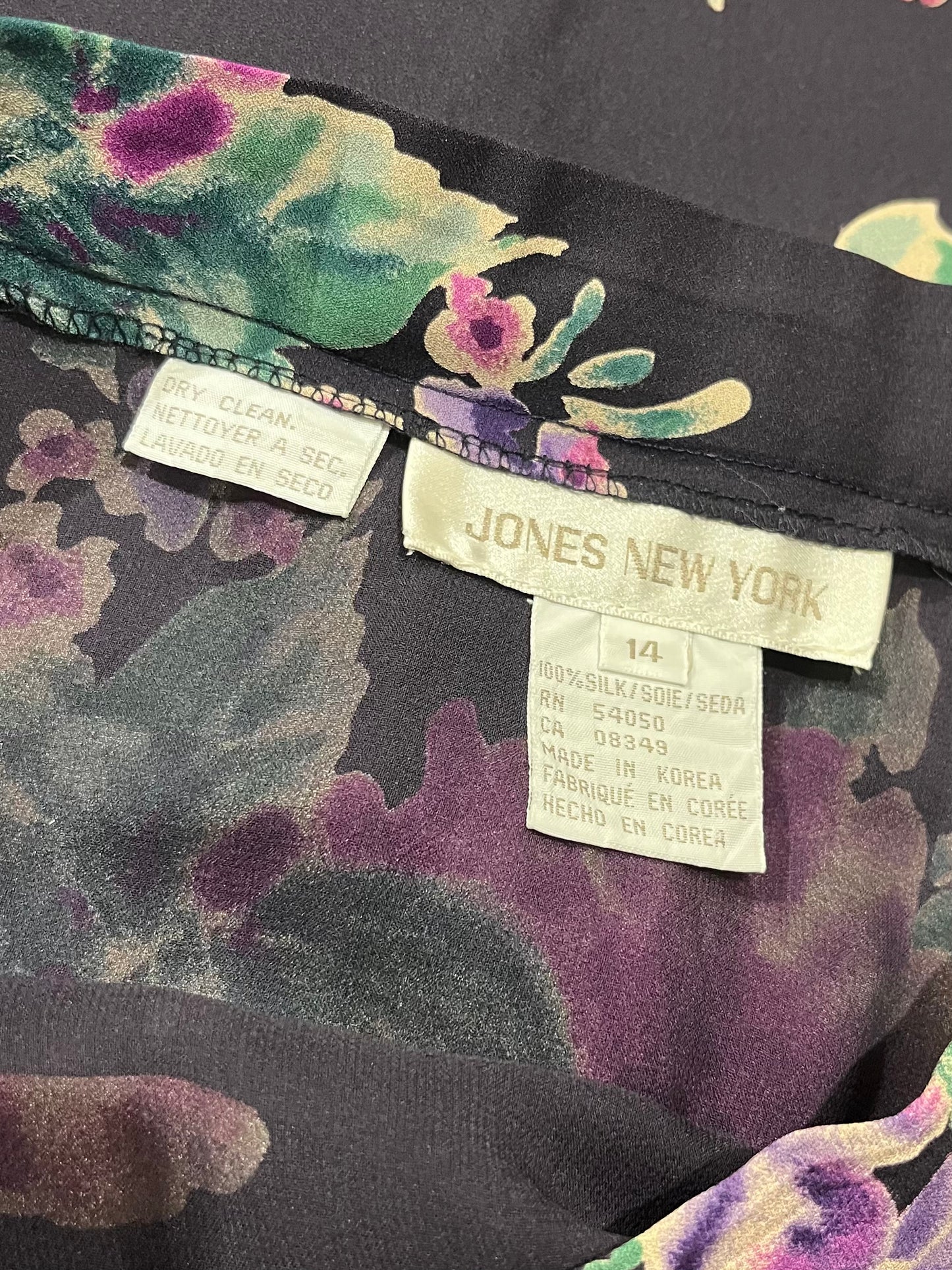 90s 'Jones New York' Floral Print Silk Maxi Skirt / Large