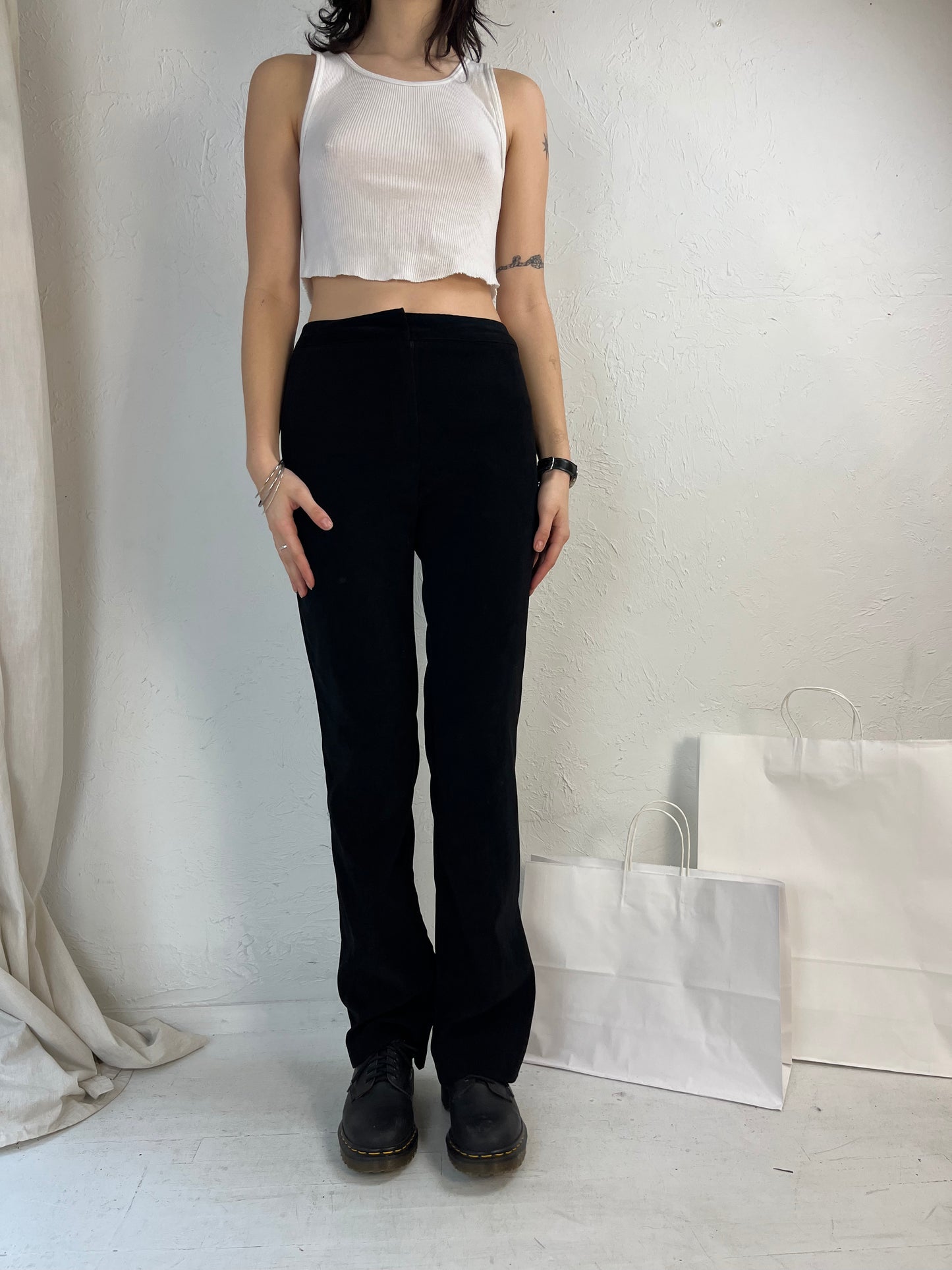 90s Black Micro Suede Flare Pants / 28"