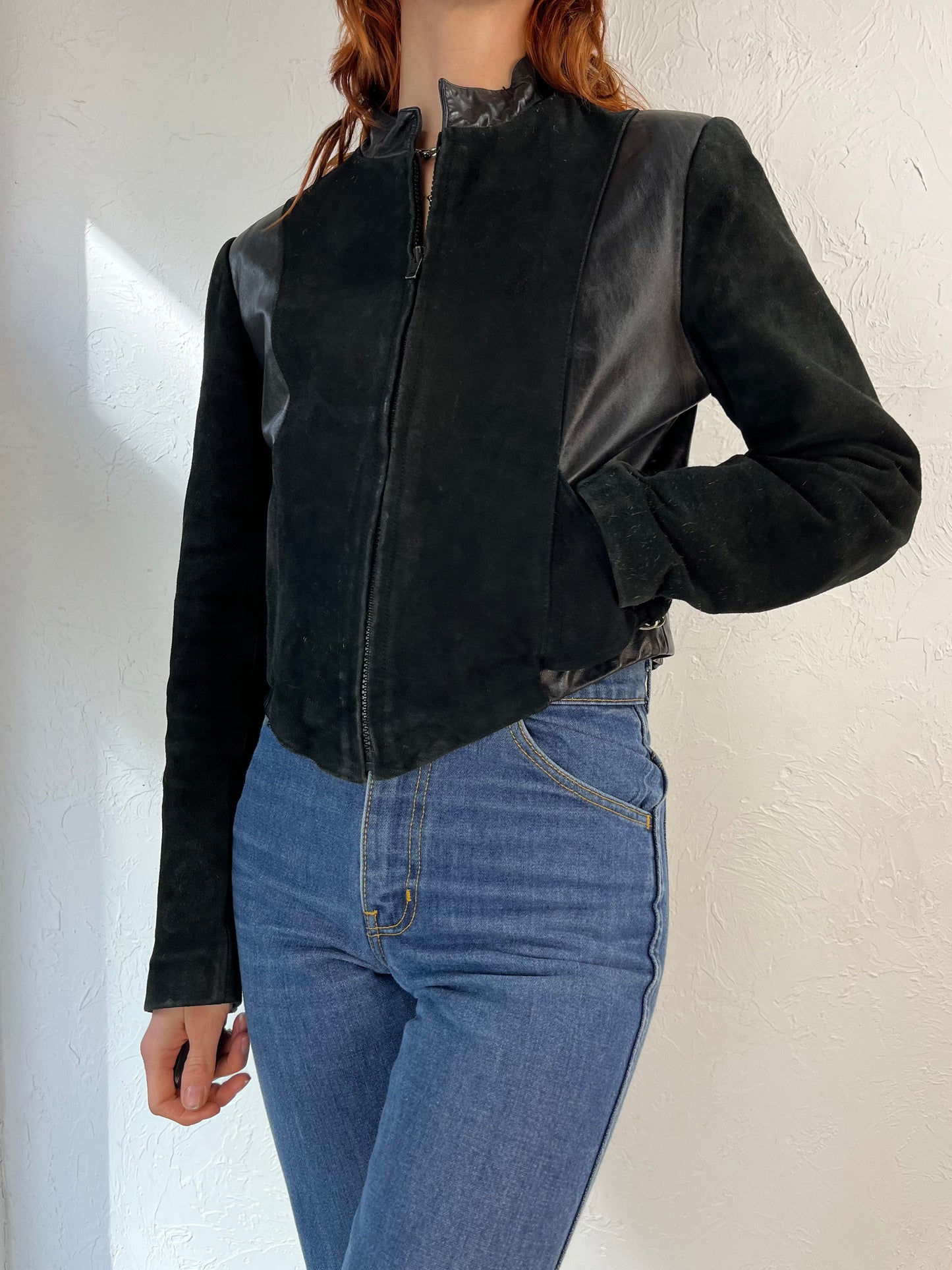 80s 'Wilson' Black Cropped Leather Moto Jacket / Small
