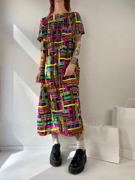 70s Handmade Abstract Print Mumu Dress / Small