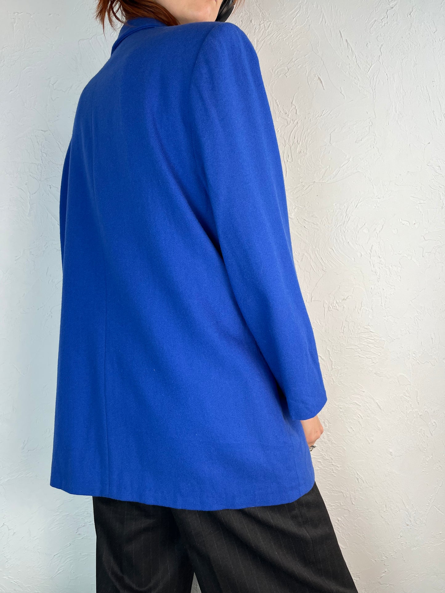 90s 'Cathy Daniels' Blue Wool Blazer Jacket / Large
