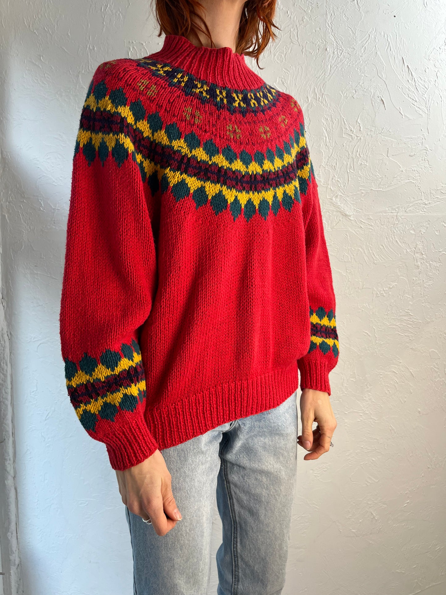 90s 'Jones New York' Cotton Ramie Fair Isle Sweater / Medium