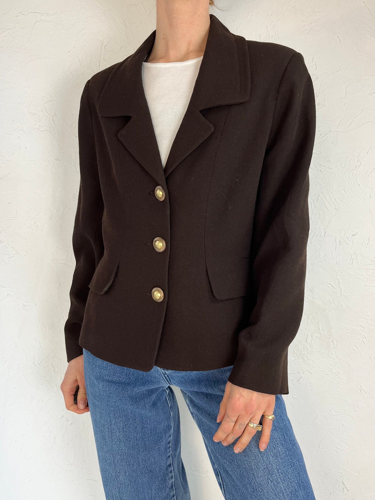 90s 'NM' Brown Wool Fitted Blazer Jacket / Large