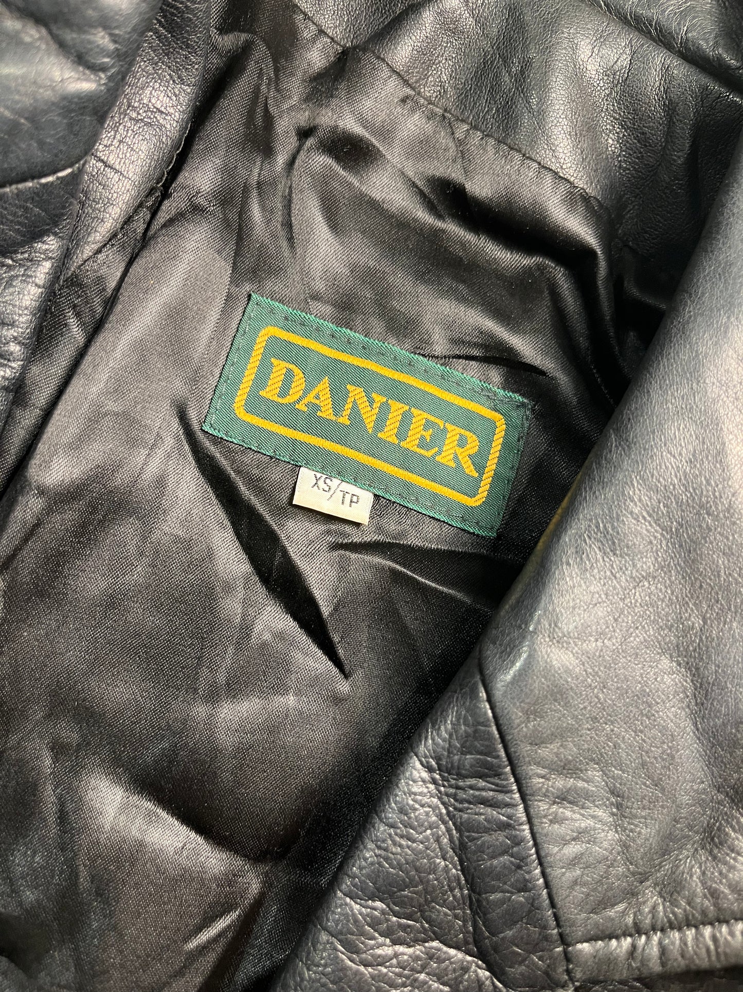 80s 90s 'Danier' Black Leather Cropped Bomber Jacket / XS