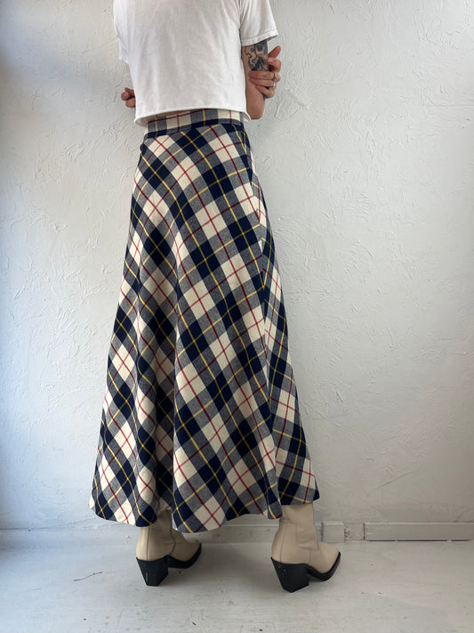 70s 80s 'Austin Hill' Plaid Wool Maxi Skirt / Small