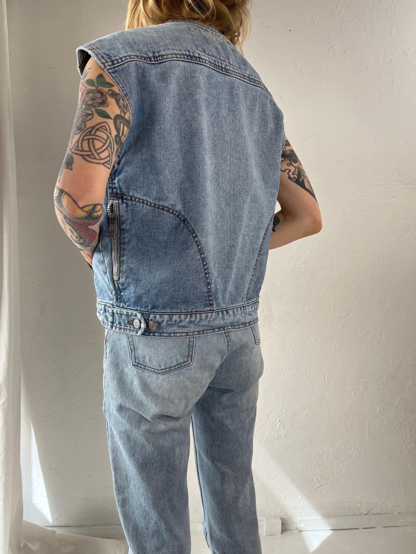 90s 'Harley Davidson' Zip Up Denim Vest / Small