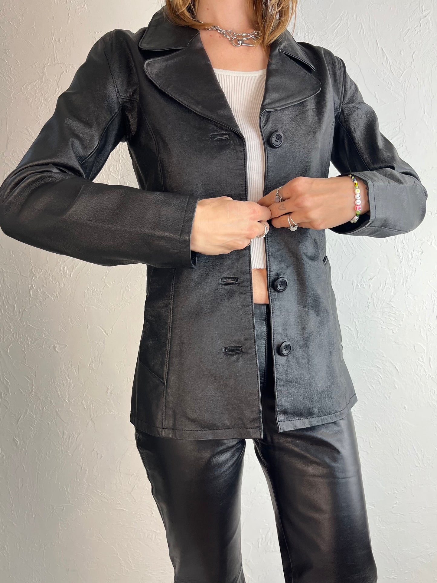 Y2K 'Le Chateau' Black Leather Jacket / XS