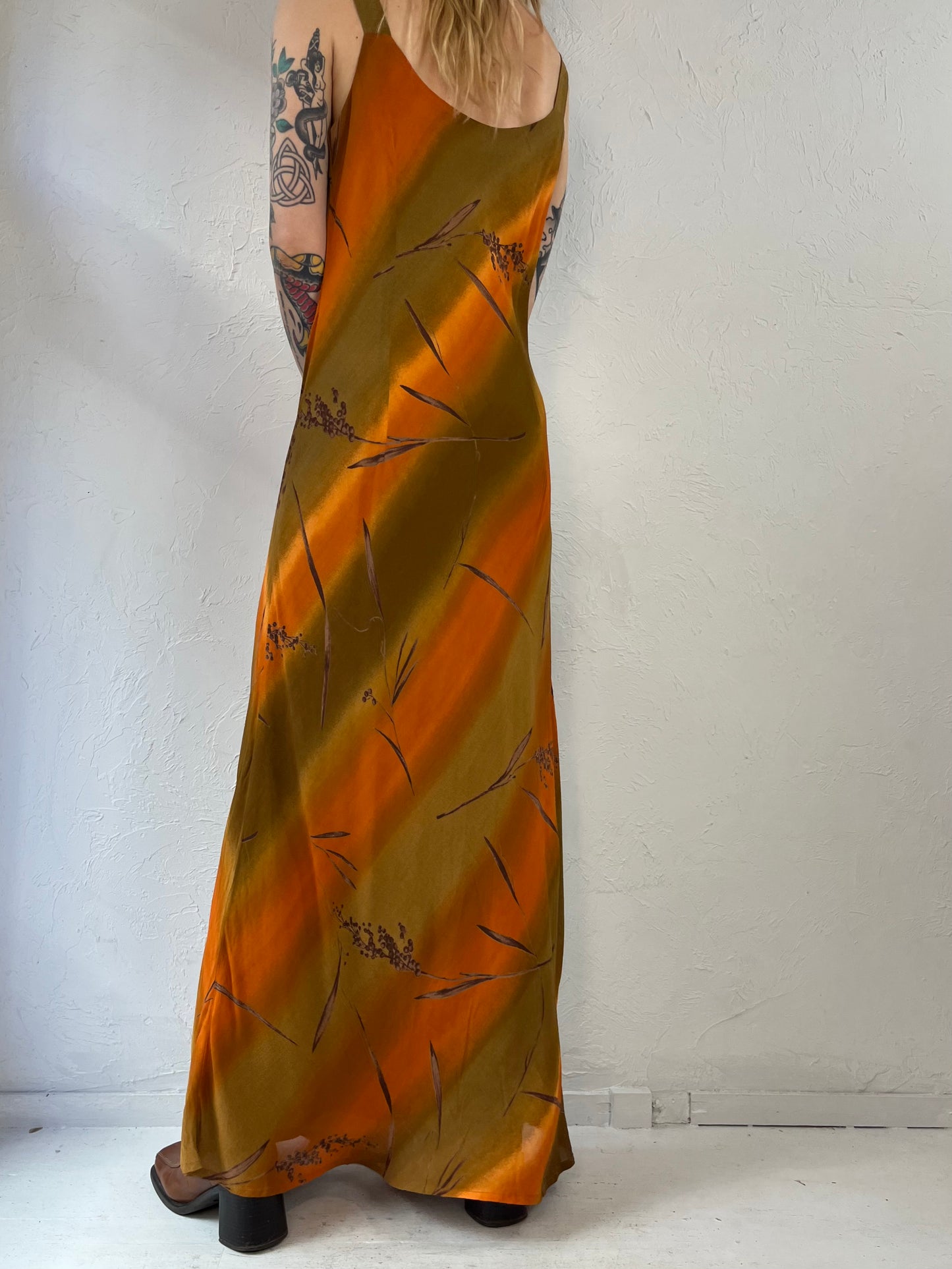 90s 'Farouche' Orange Rayon Sleeveless Dress / Medium
