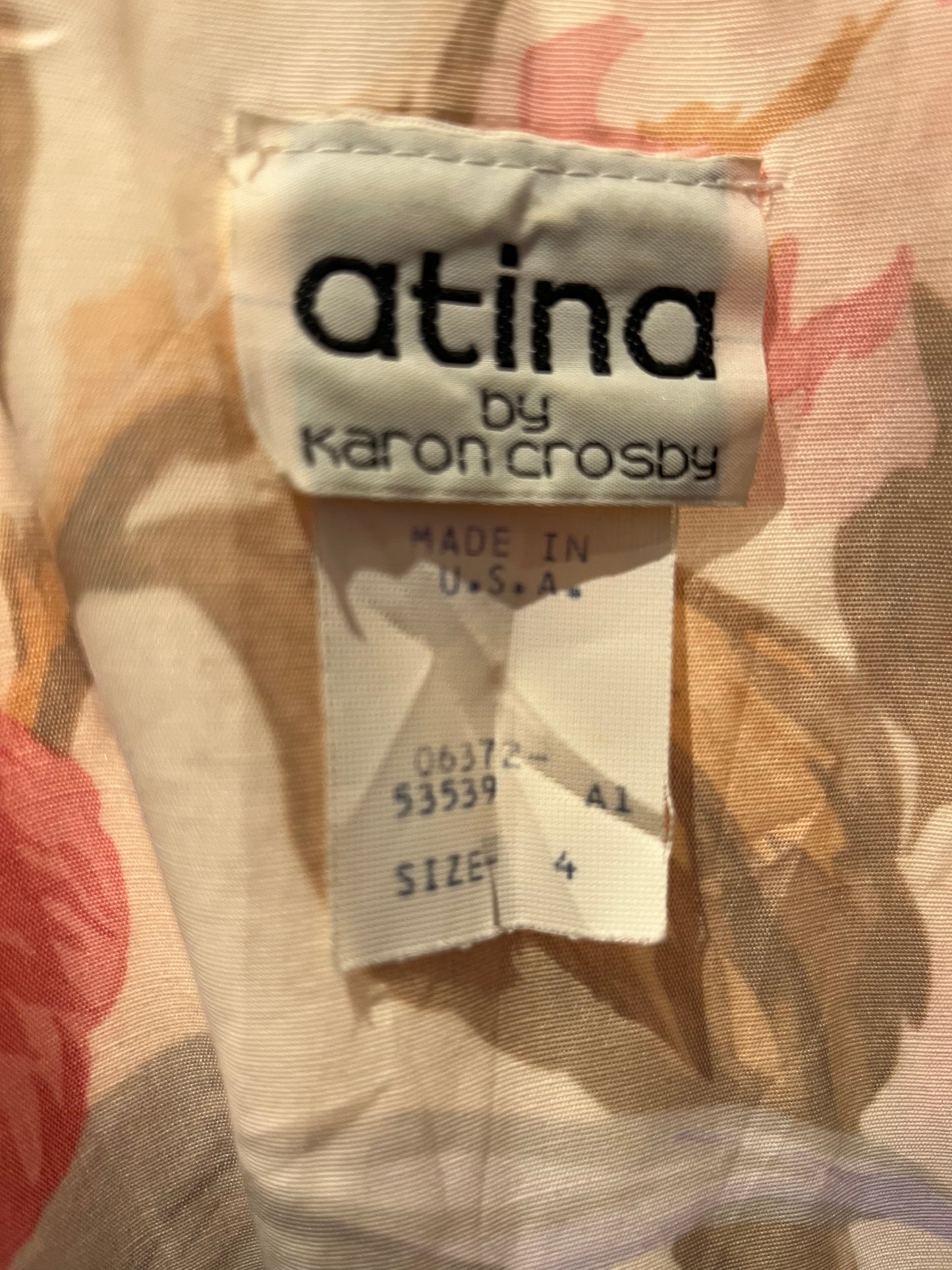 80s 'Atina' Cream Floral Print Button Up Dress / Small