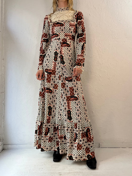 70s 'Pantel' Paisley Cottage Core Maxi Dress / XS