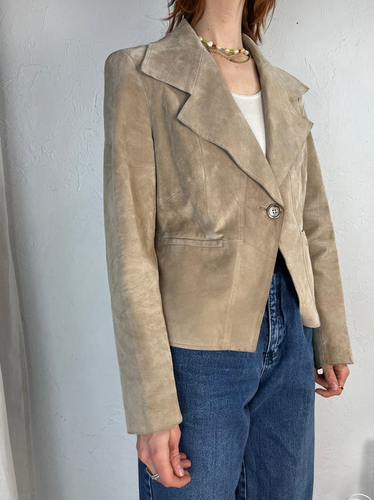 Y2k 'Anne Klein' Beige Suede Leather Blazer Jacket / Medium