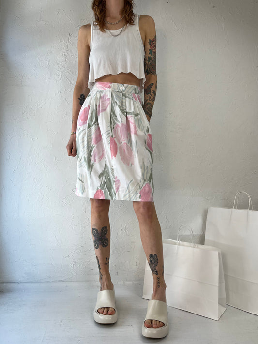 70s 'Mister Leonard' Pastel Floral Midi Skirt / Small