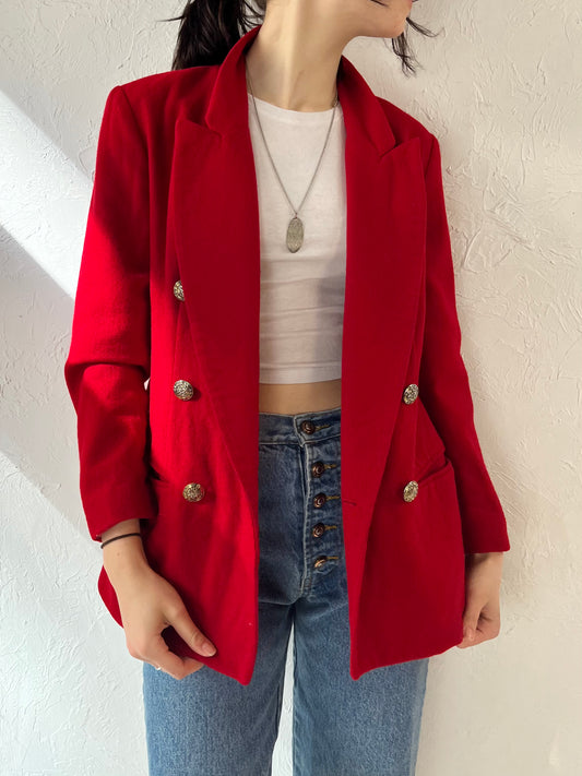90s 'Stephanie Andrews' Red Wool Blazer Jacket / Small
