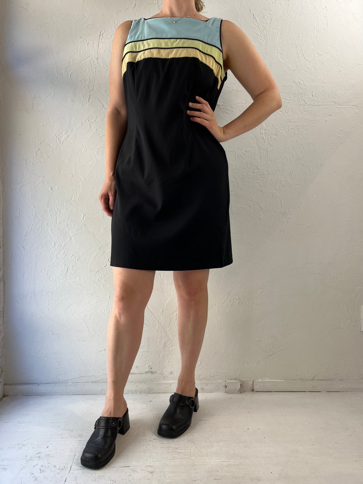 90s 'CDC' Black Color Block Sleeveless Mini Dress / Large