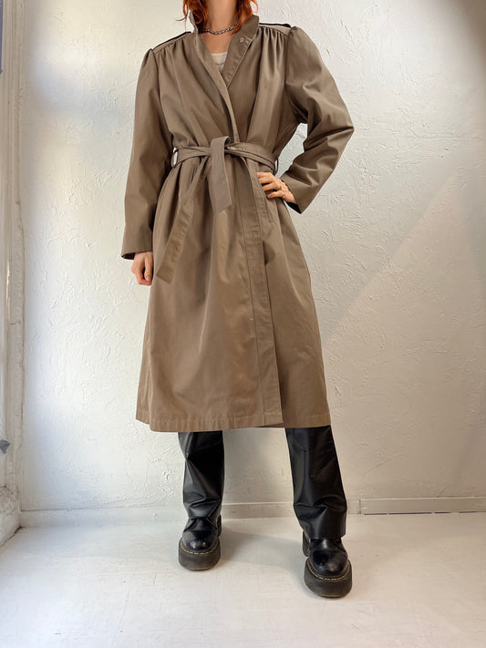 80s 90s 'London Towne' Faux Fur Lined Classic Trench Coat / Large