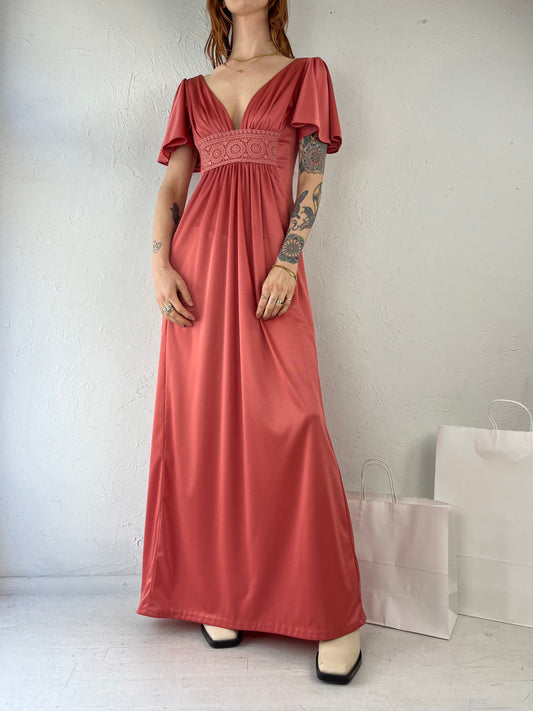 70s ' Fancy That' Hippie Boho Dusty Rose Sleeveless Maxi Dress / Small