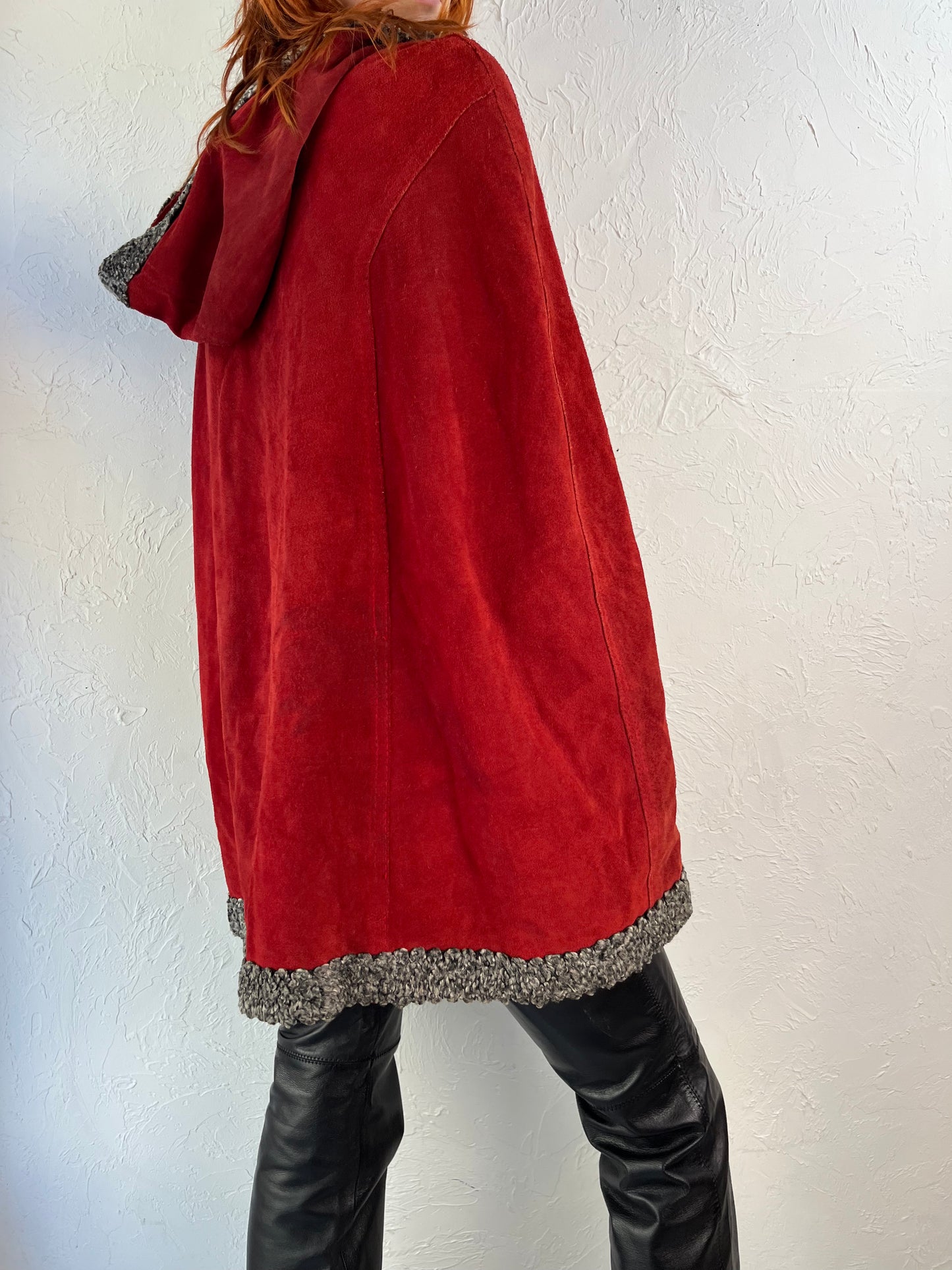 90s 'Gassy Jack' Red Suede Leather Poncho / Small