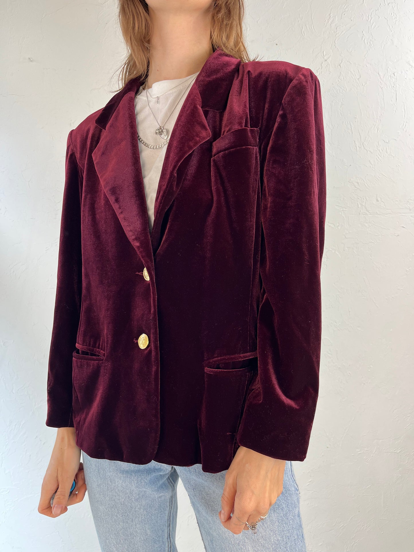 90s 'Mirumer' Red Velvet Blazer Jacket / Medium