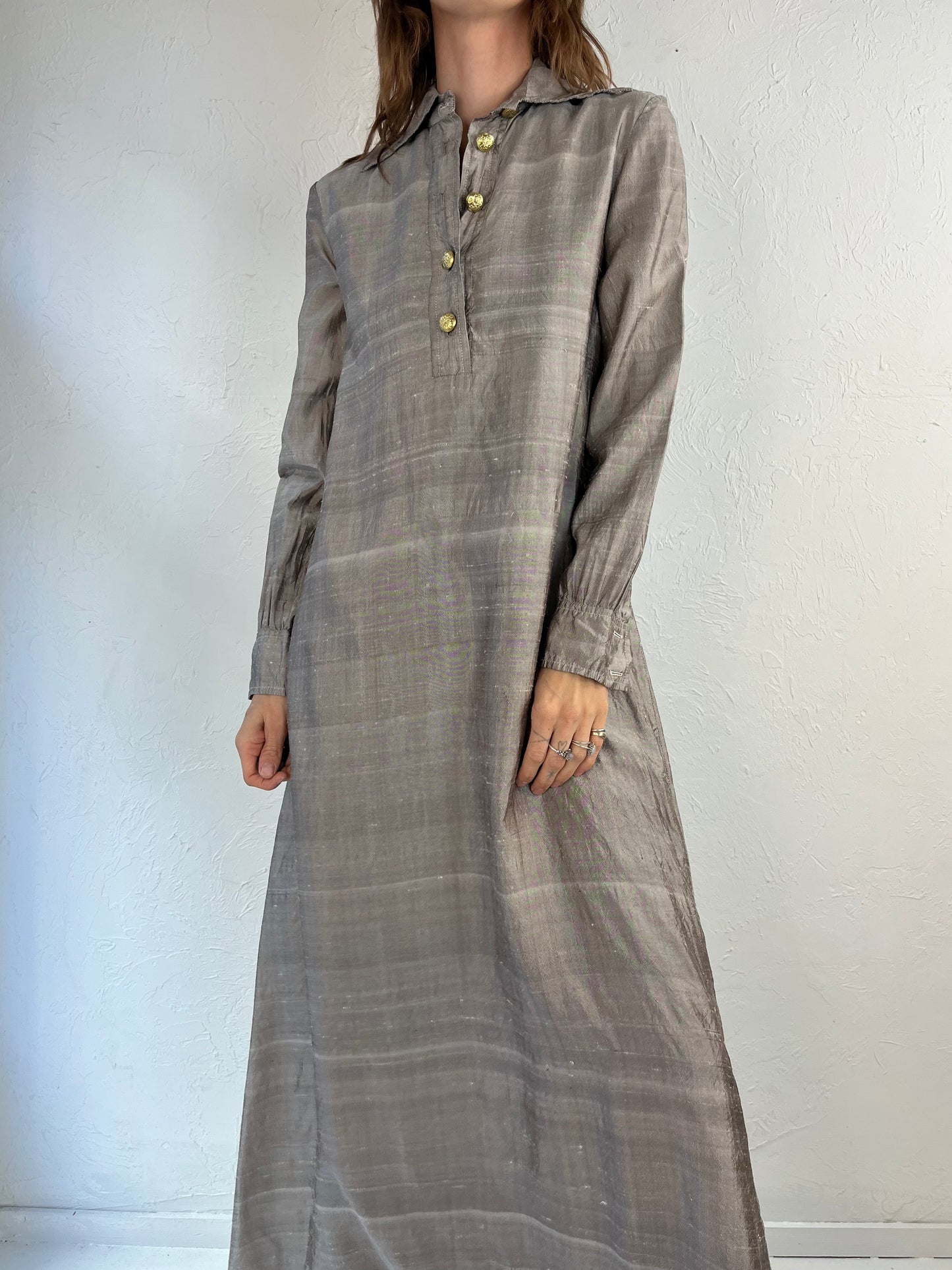 80s Gray Long Sleeve Kaftan Dress / Small