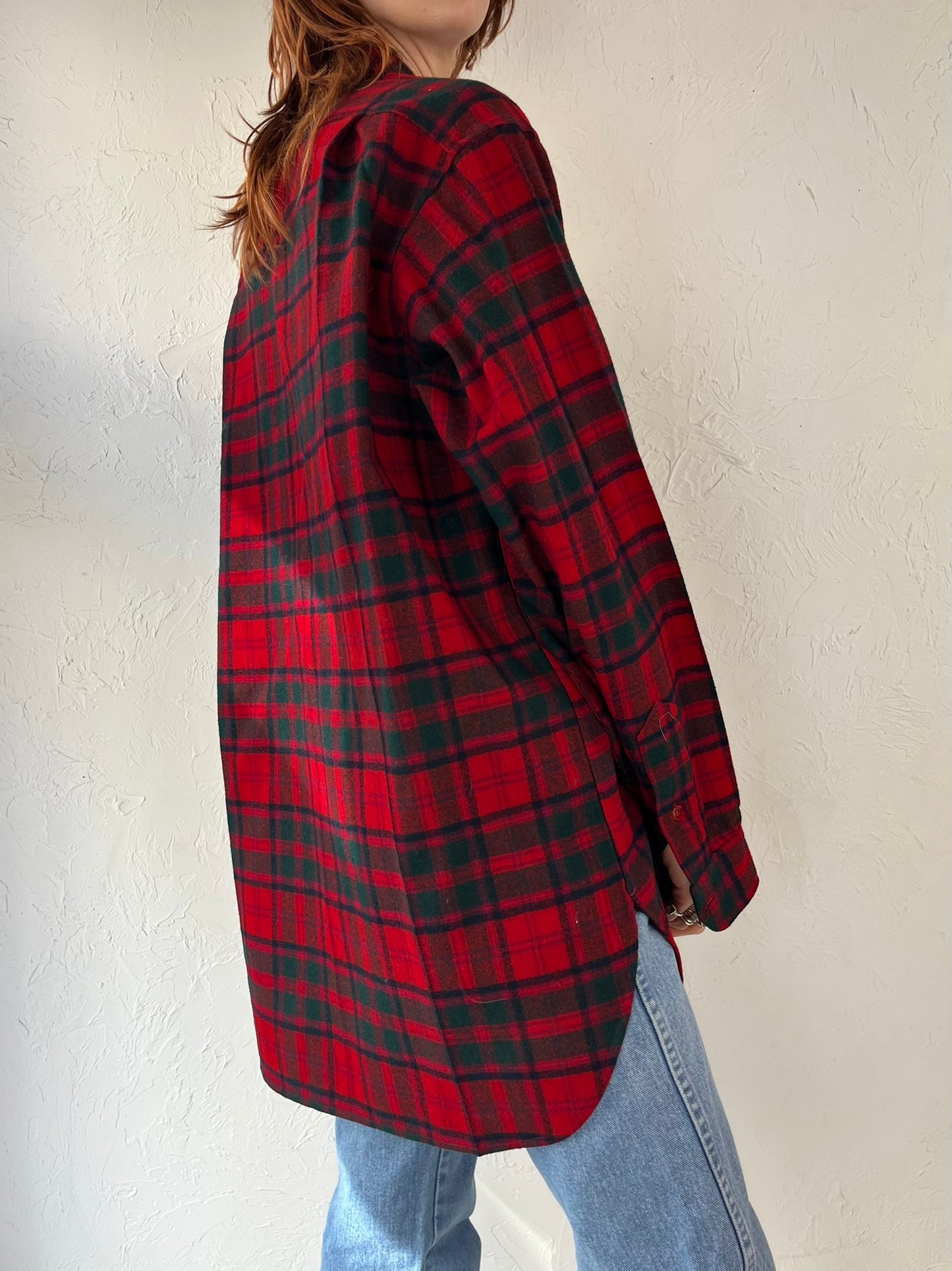 90s 'Pendleton' Classic Red Plaid Wool Button Up Shirt / Large