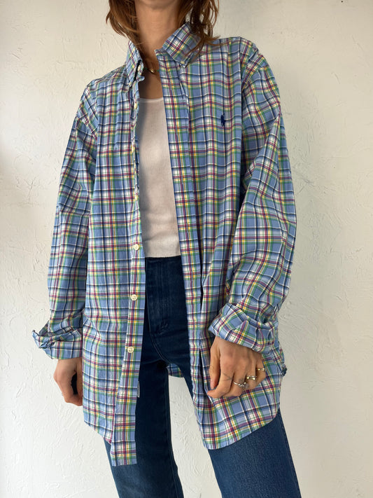 Y2k 'Ralph Lauren' Blue Plaid Button Up Shirt / XL