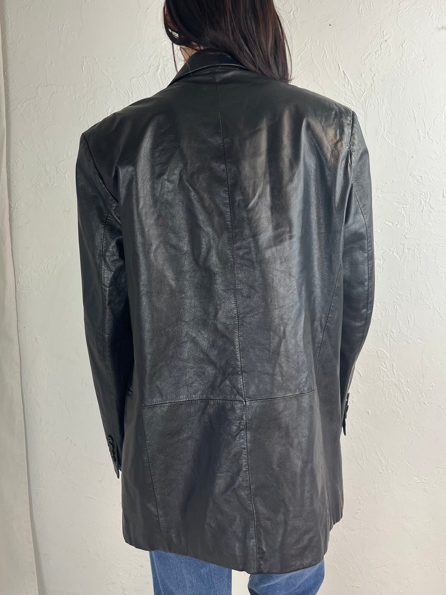 Y2K 'Danier' Oversized Leather Blazer Jacket / Small