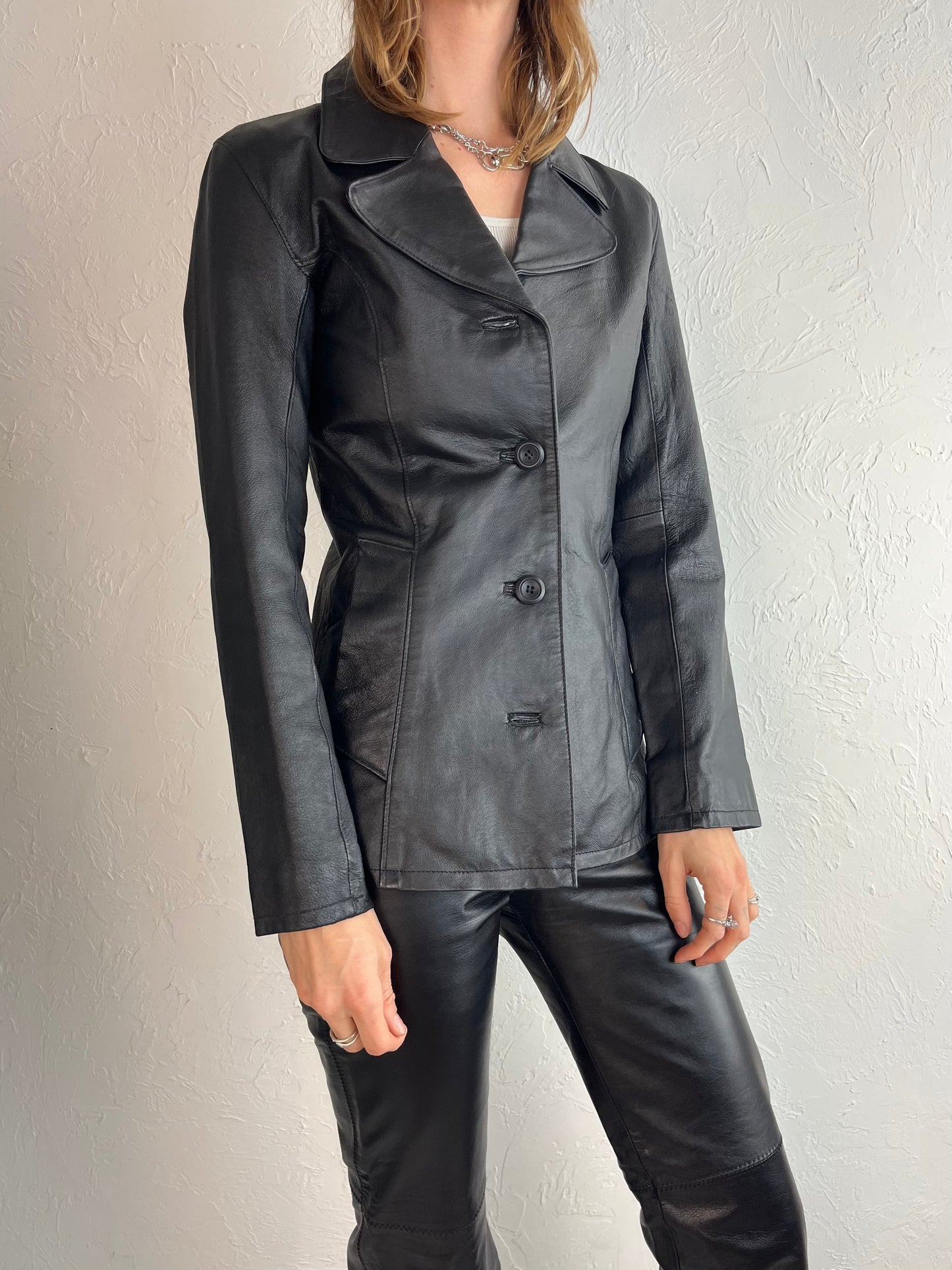 Y2K 'Le Chateau' Black Leather Jacket / XS