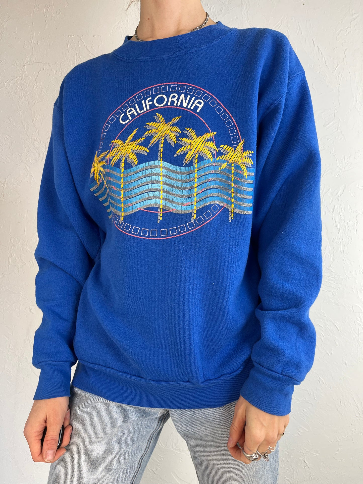 90s California Blue Crew Neck Sweatshirt / Large