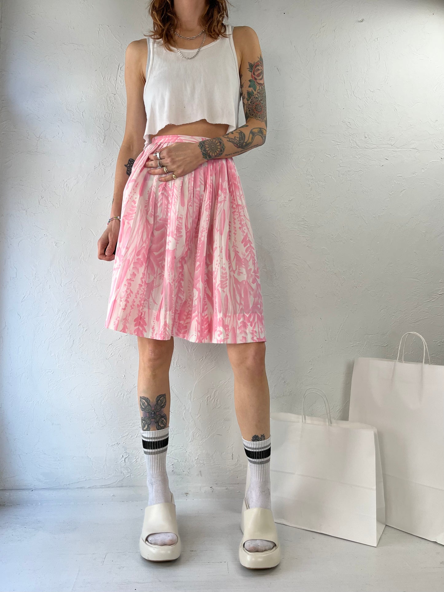 70s Union Made Pink Pleated Mini Skirt / XS