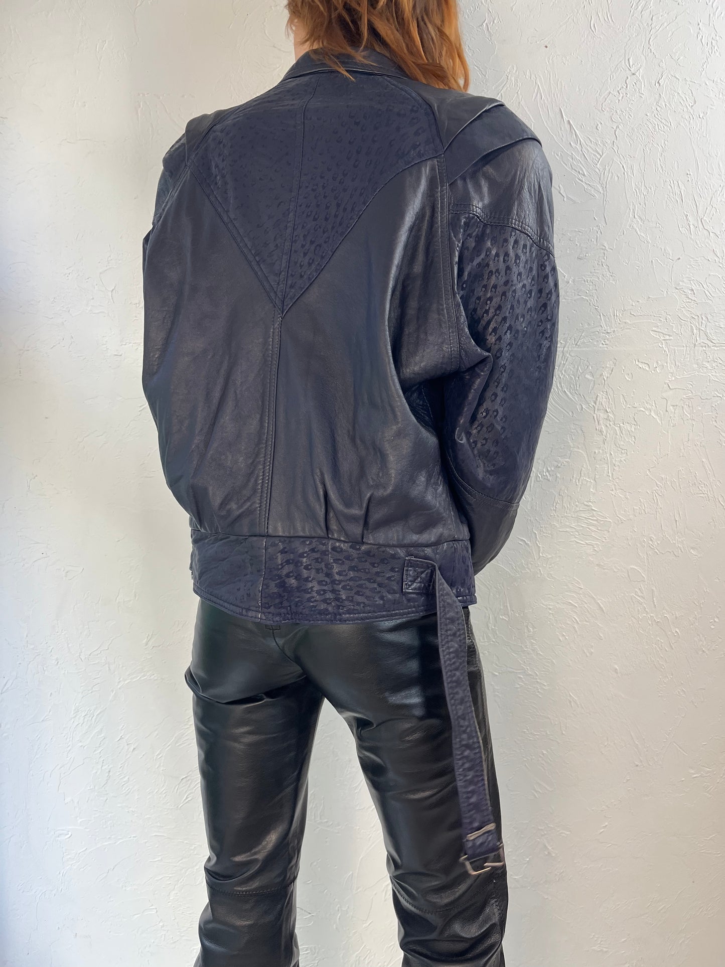 90s 'Valdor' Purple Leather Bomber Jacket / Small