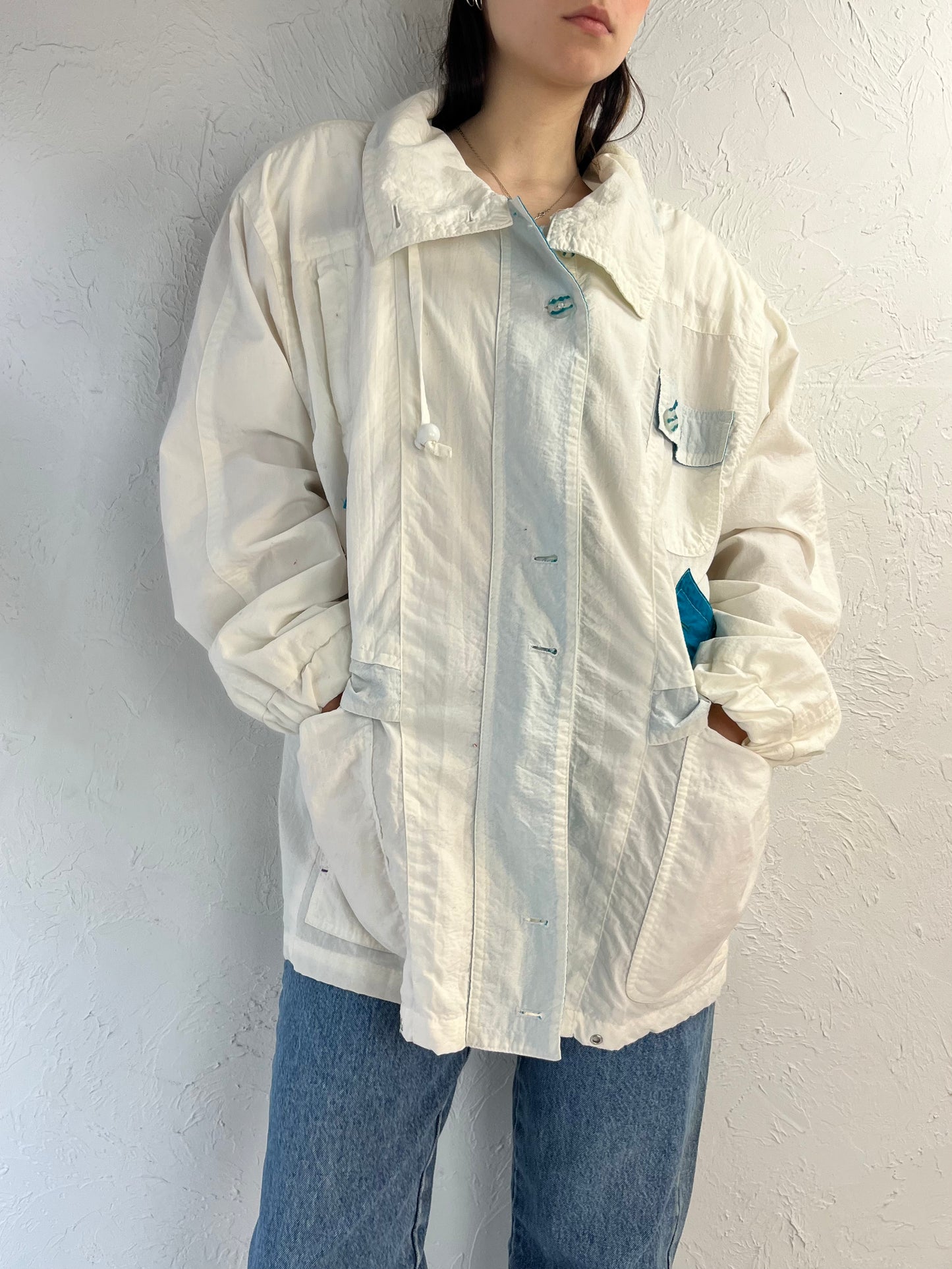 90s 'London Fog' White Nylon Sport Jacket / Medium