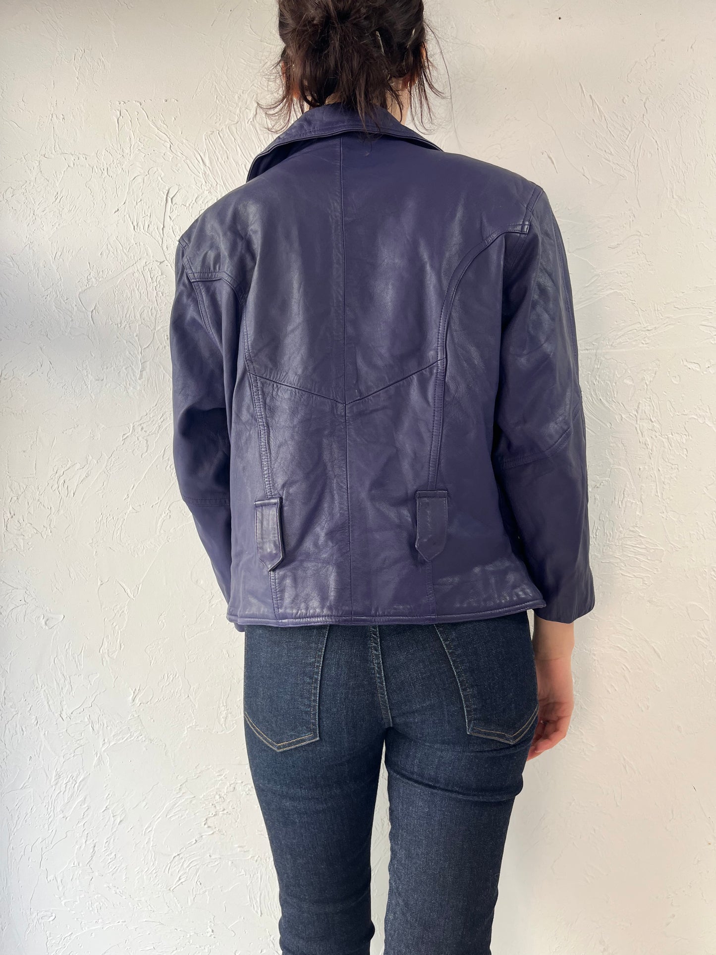 Y2K Dark Purple Leather Moto Jacket / Medium