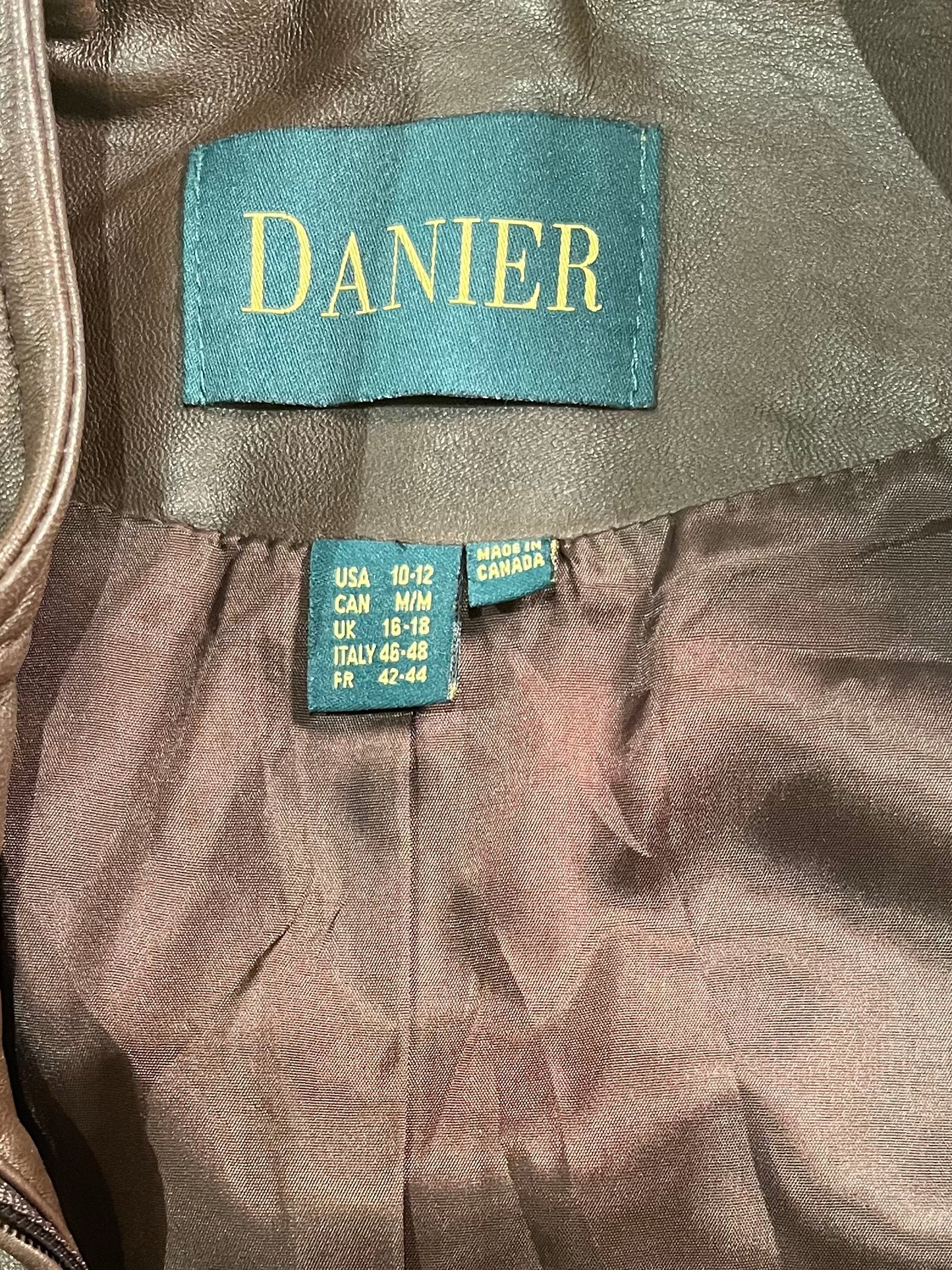 90s 'Danier' Brown Leather Zip Up Jacket / Medium