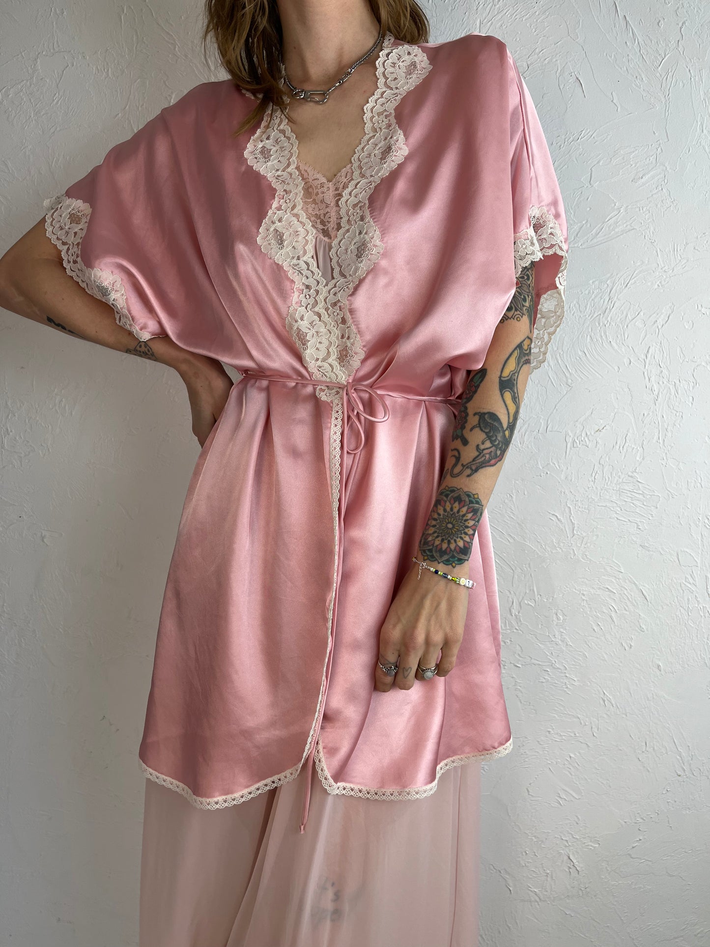 90s 'Partners' Pink Lacey Robe / Medium