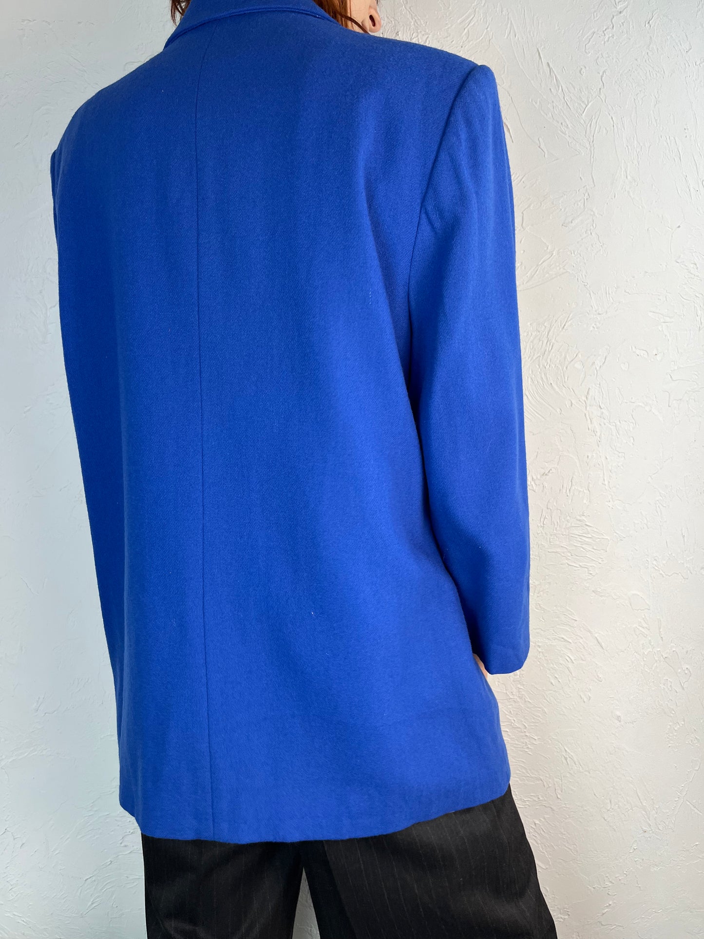 90s 'Cathy Daniels' Blue Wool Blazer Jacket / Large