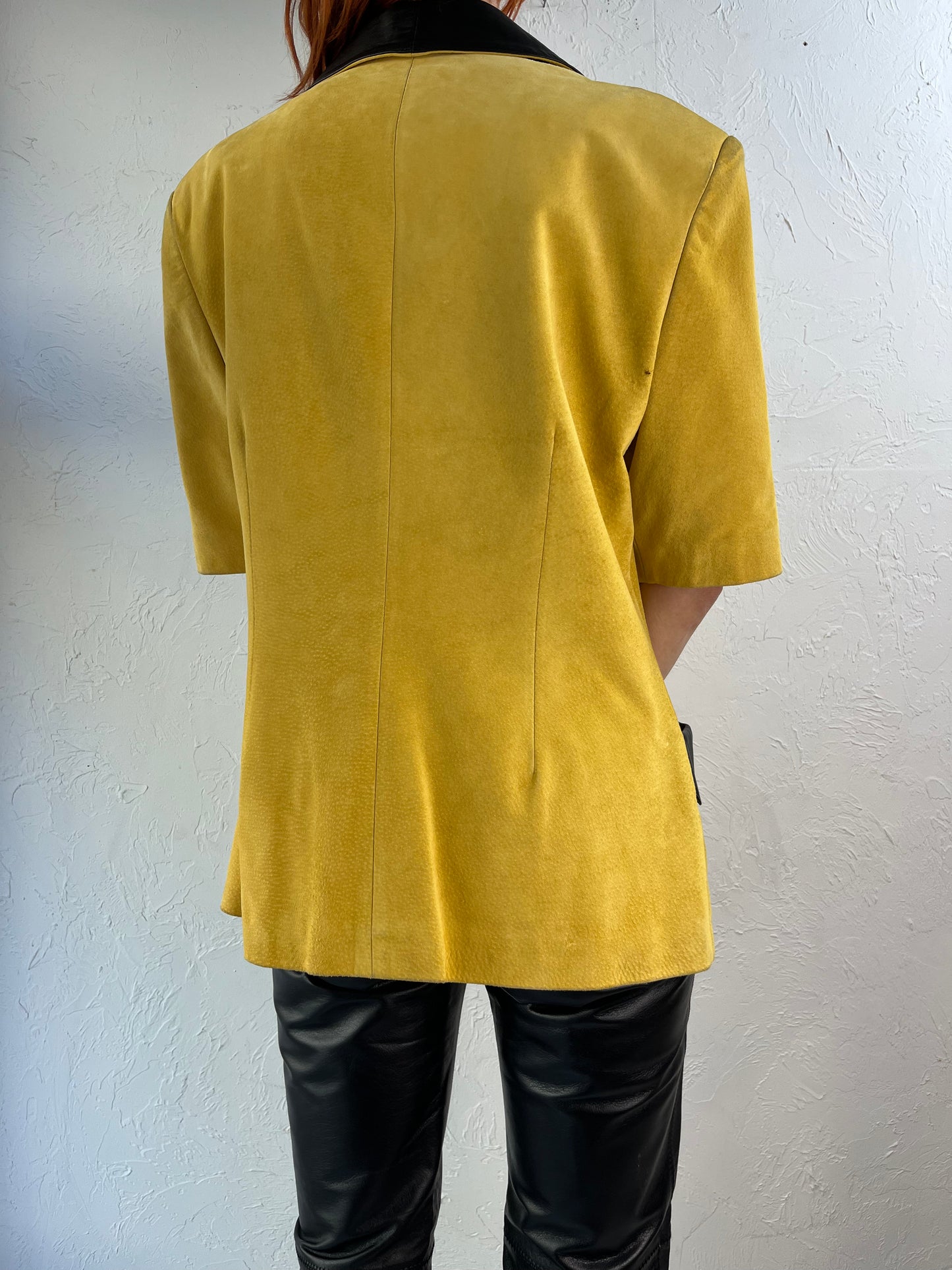 90s 'Danier' Yellow Leather Short Sleeve Jacket / Large