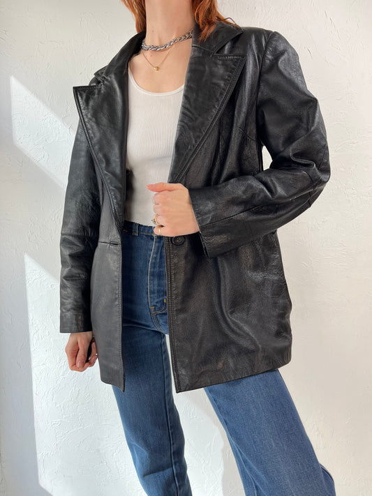 Y2K 'Express' Black Leather Blazer Jacket / Medium
