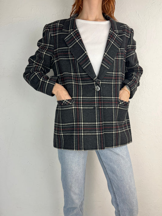 Y2k 'Alia' Gray Plaid Blazer Jacket / Medium
