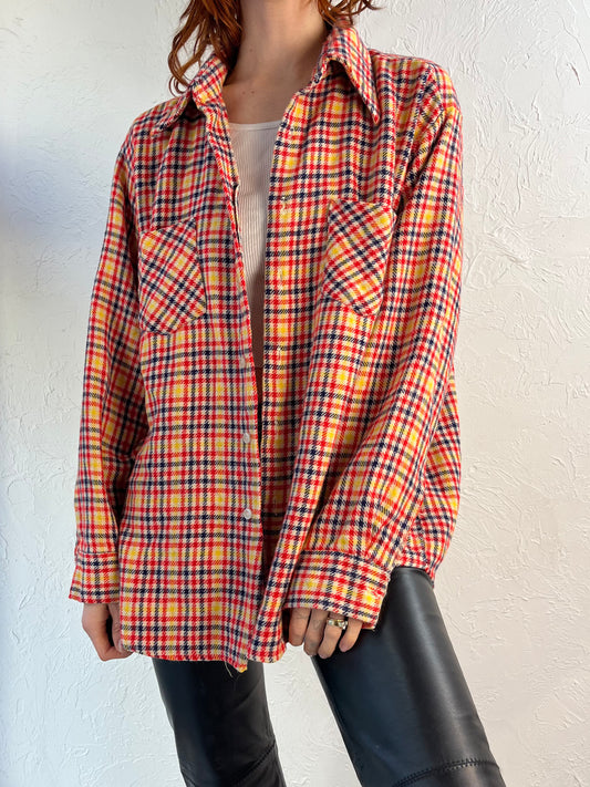 70s 80s Cotton Acrylic Plaid Shirt / Large