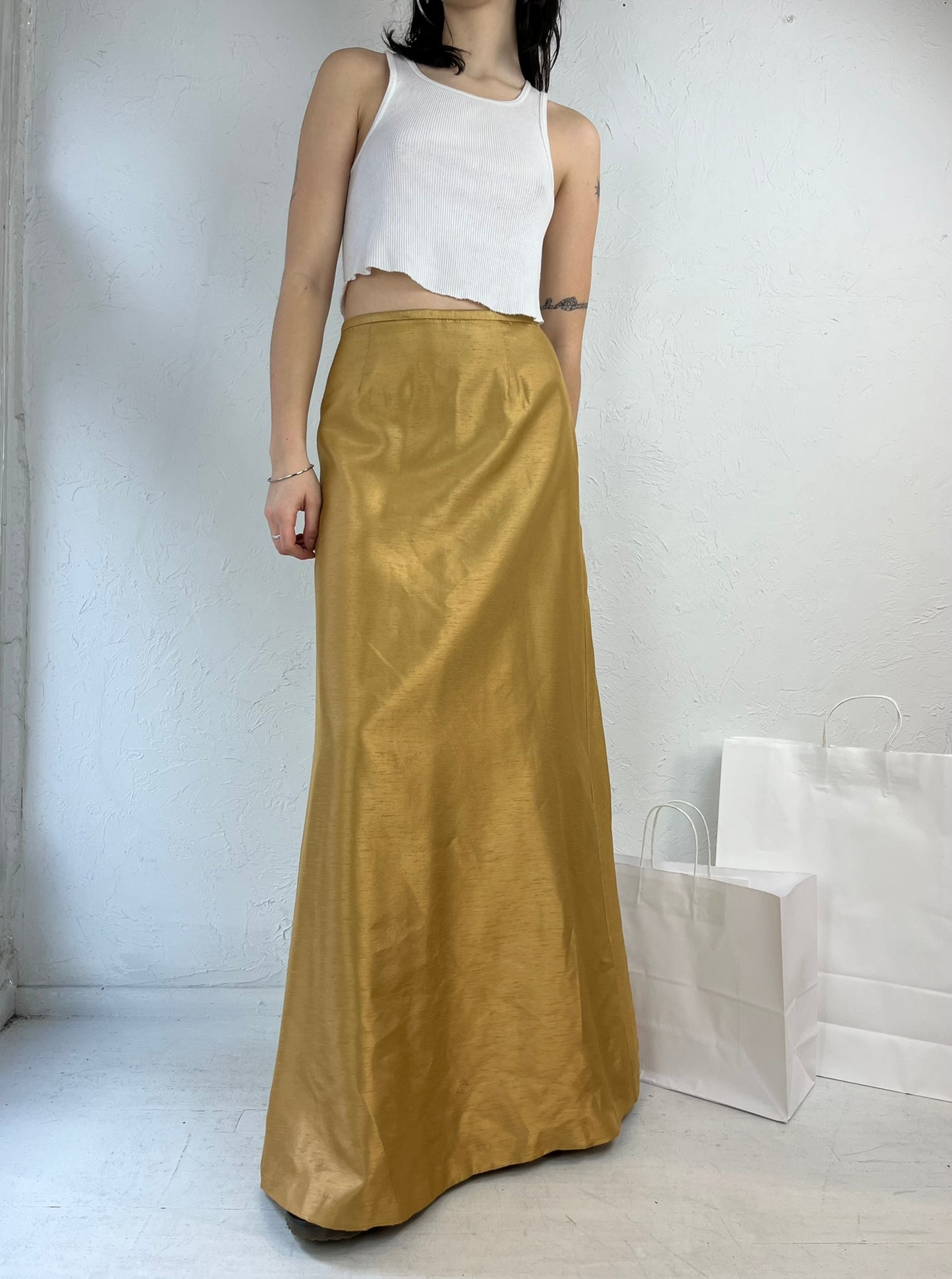 90s 'Shawn Alexander' Gold Maxi Skirt / Small