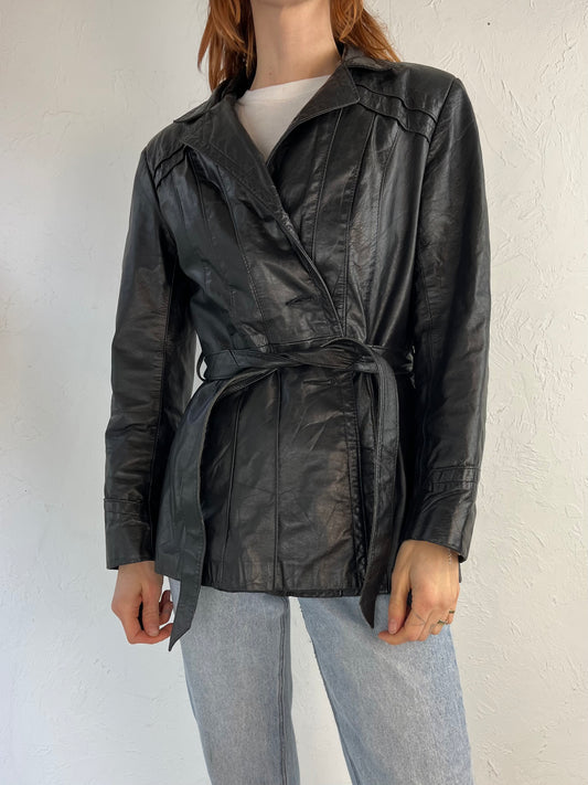 80s 'Sears' Black Leather Jacket w/ Zip Out Lining / Medium