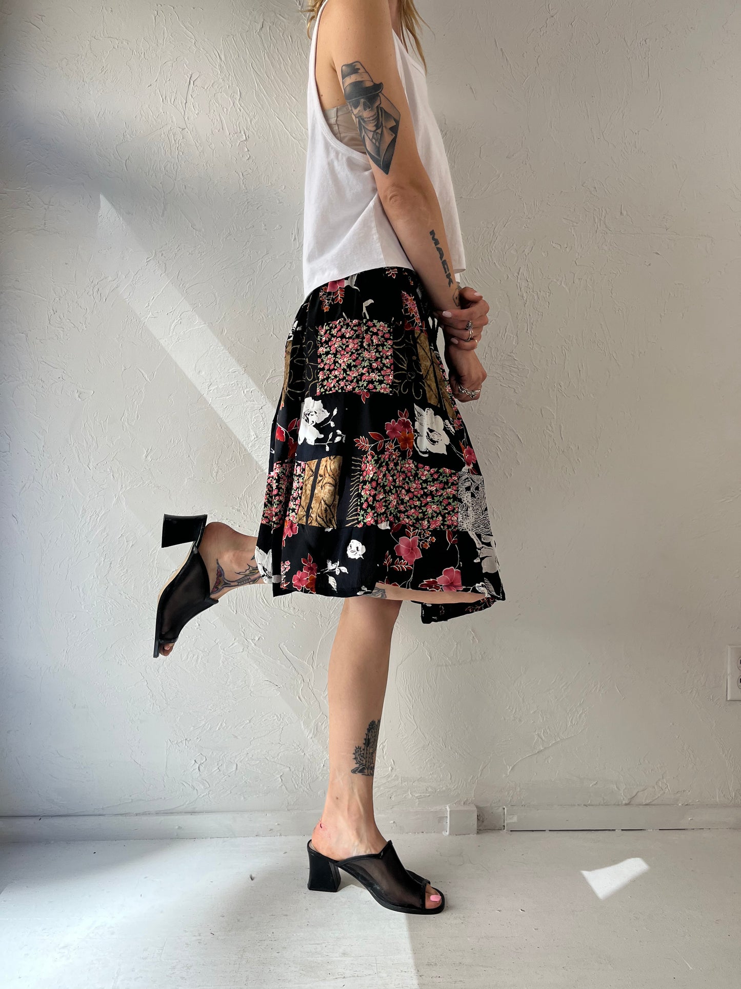 90s Rayon Patchwork Mini Skirt / Medium
