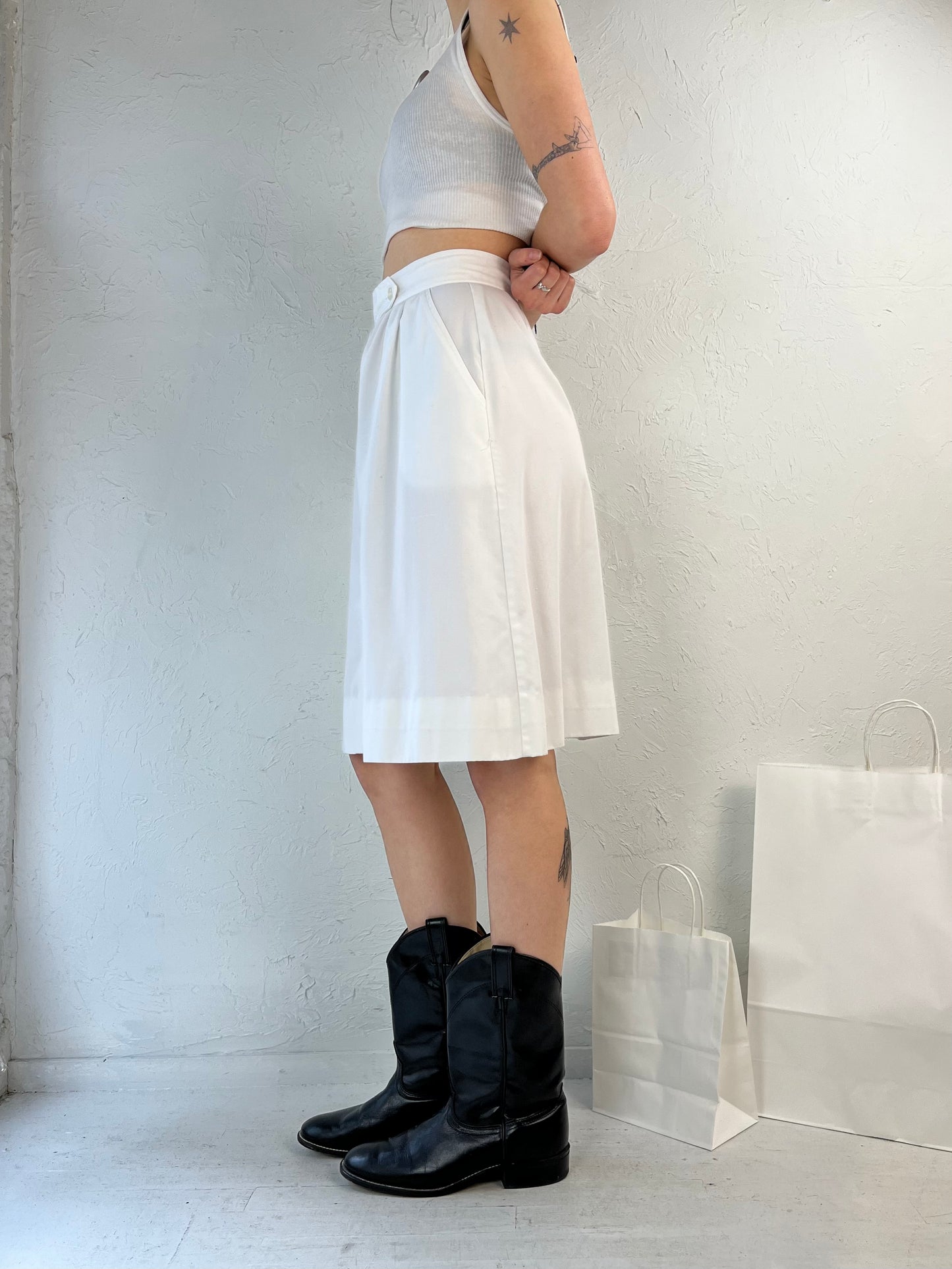 70s Union Made White Button Up A Line Skirt / Small