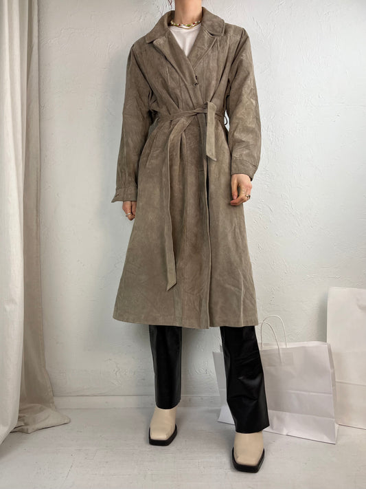 80s 90s 'Boutique of Leathers' Gray Suede Leather Trench Coat / Medium