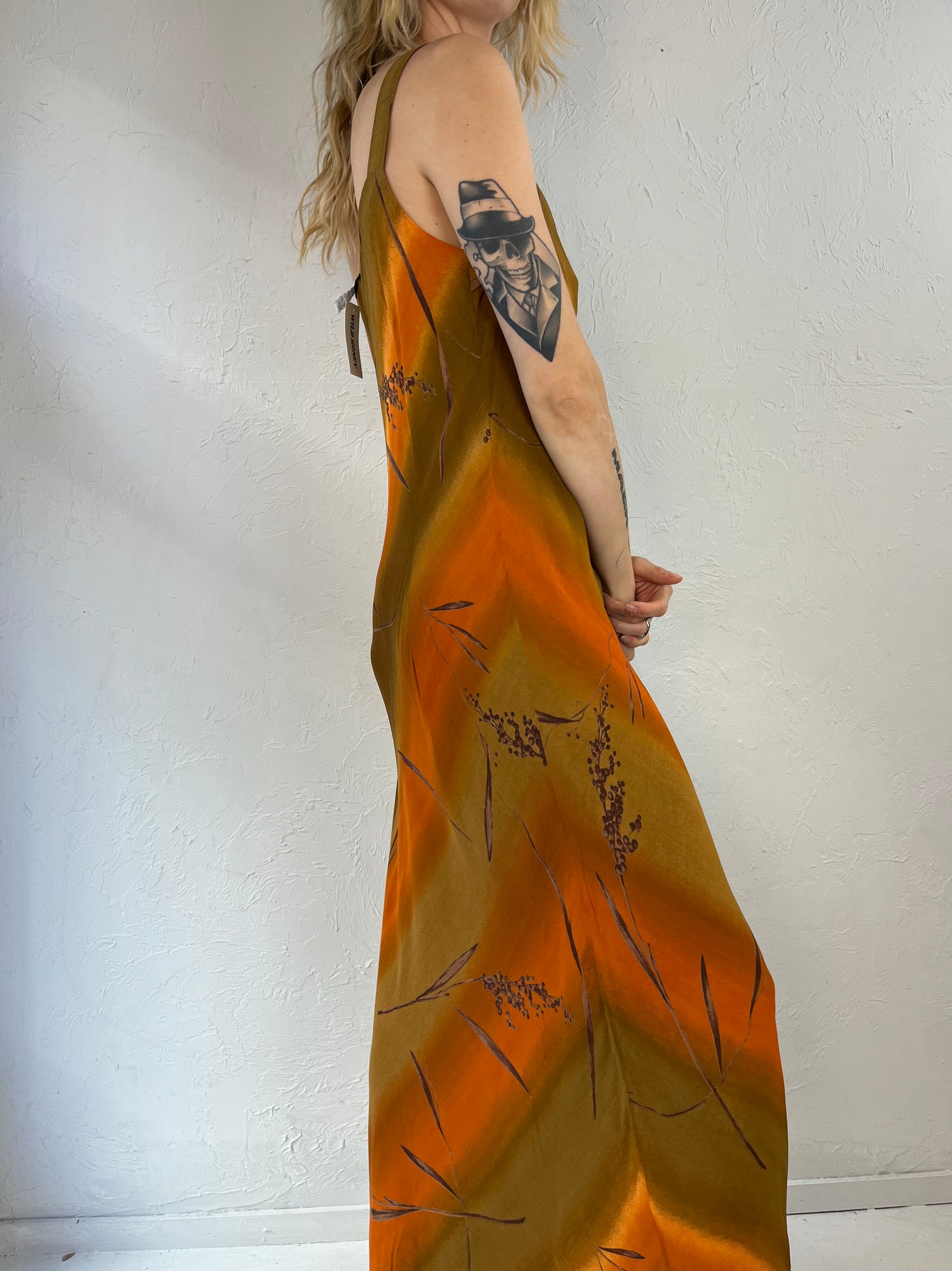 90s 'Farouche' Orange Rayon Sleeveless Dress / Medium