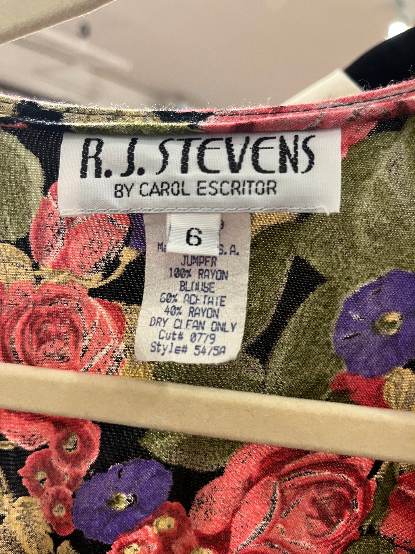 90s "R.J. Stevens" Black Floral Maxi Dress / Small