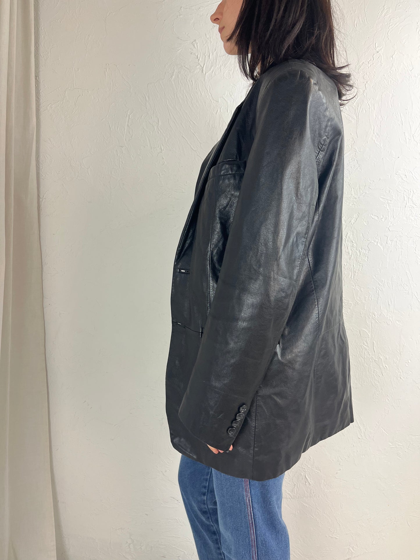 Y2K 'Danier' Oversized Leather Blazer Jacket / Small