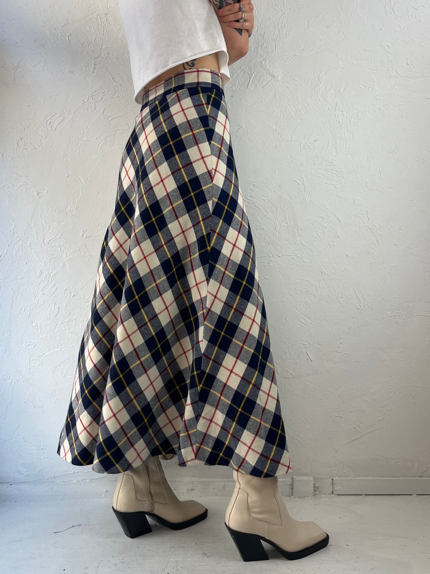 70s 80s 'Austin Hill' Plaid Wool Maxi Skirt / Small