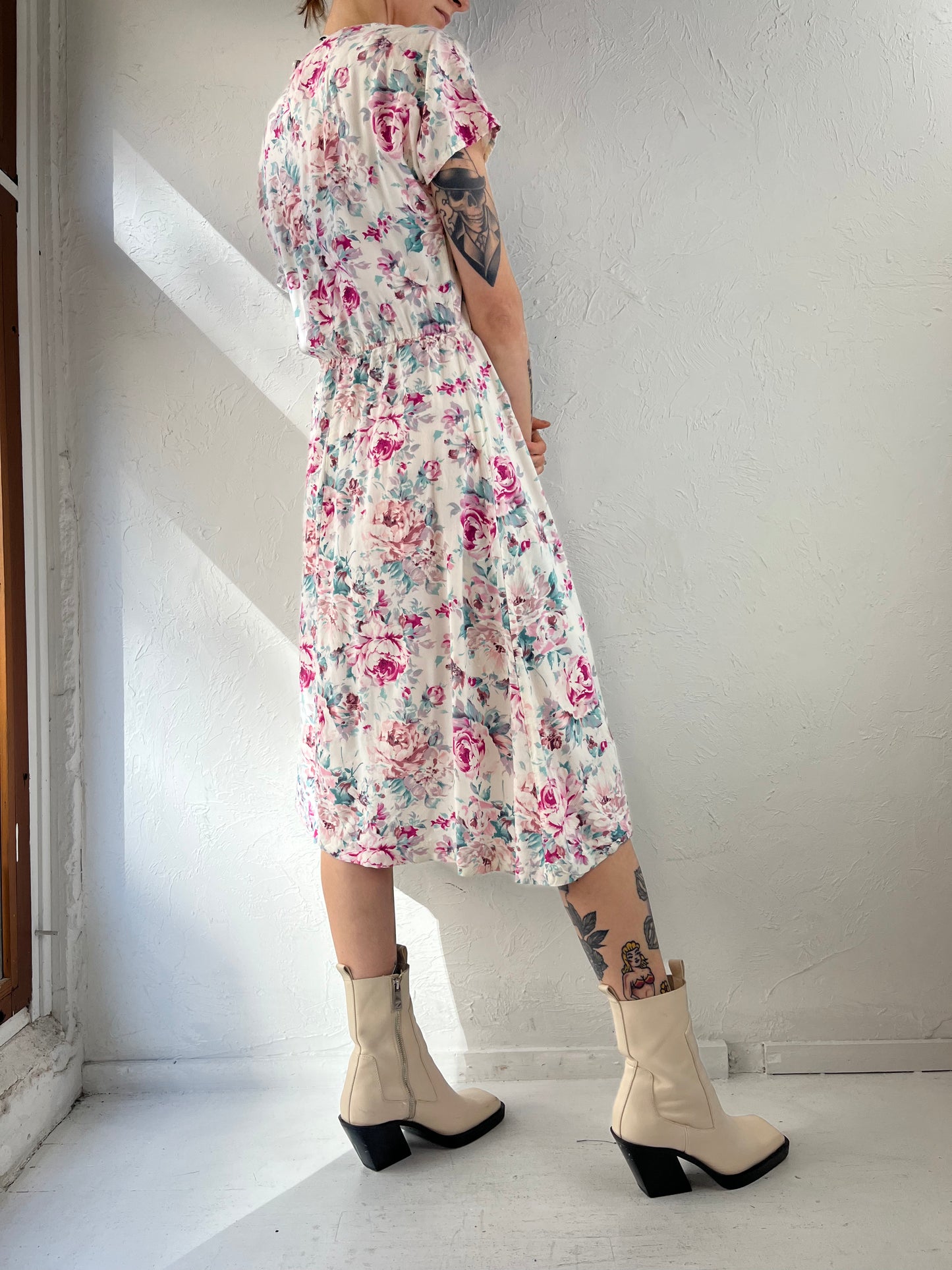 90s 'Carole Reed' Floral Rayon Dress / 10
